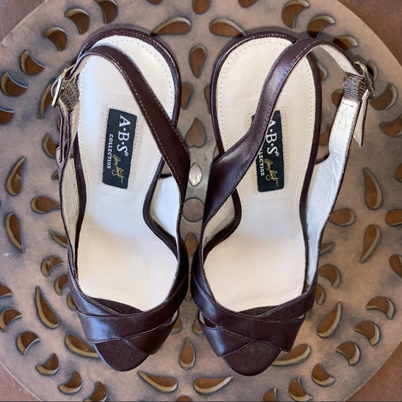 ABS Brown Leather Peep Toe Sling Back High Heeled Shoes Sz 7.5B - Picture 6 of 11